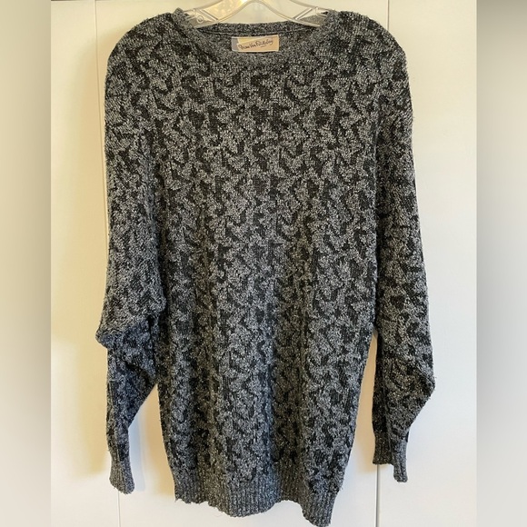 Diane Von Furstenberg Oversized 80’s Metallic Black & Gray Sweater, M/L - Picture 1 of 8
